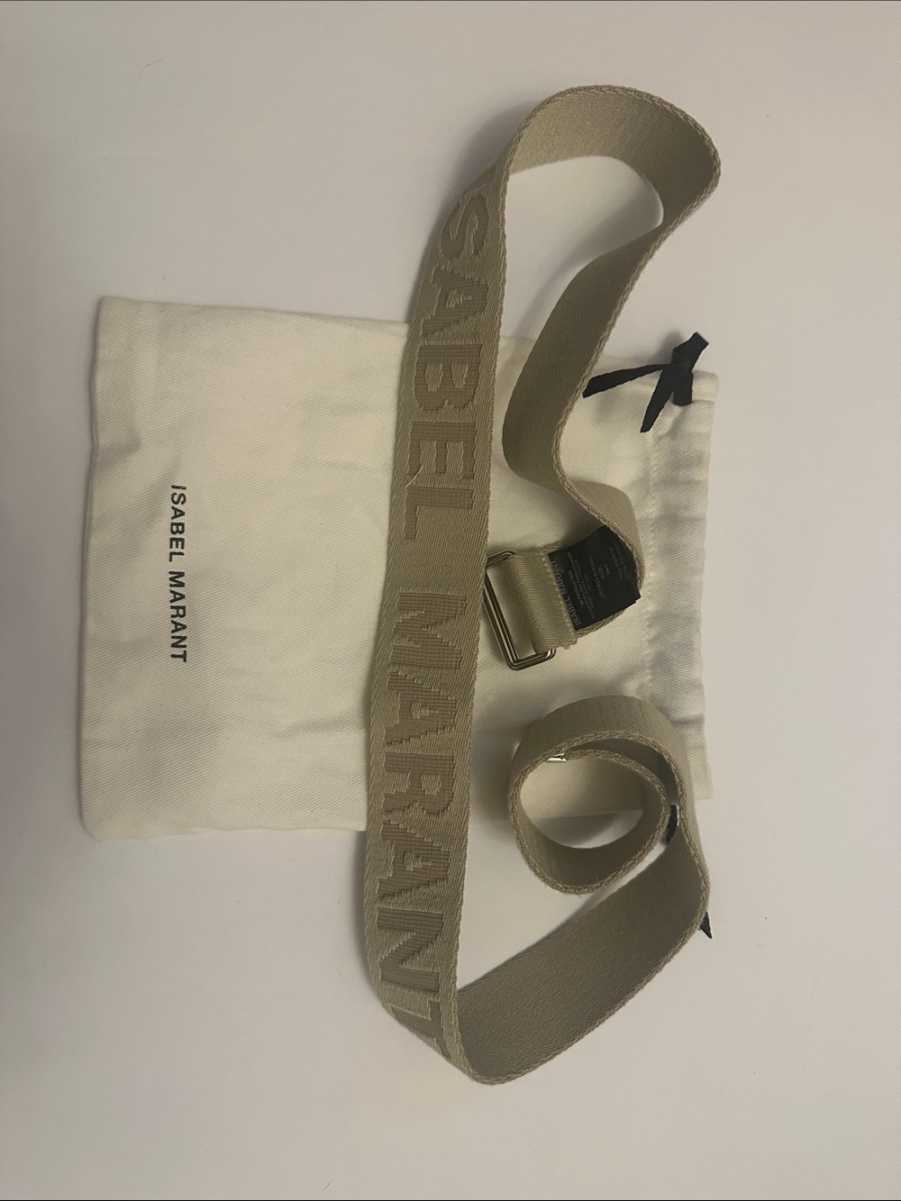 Isabel Marant Tan Beige Logo Webbing Belt with Metal Buckle